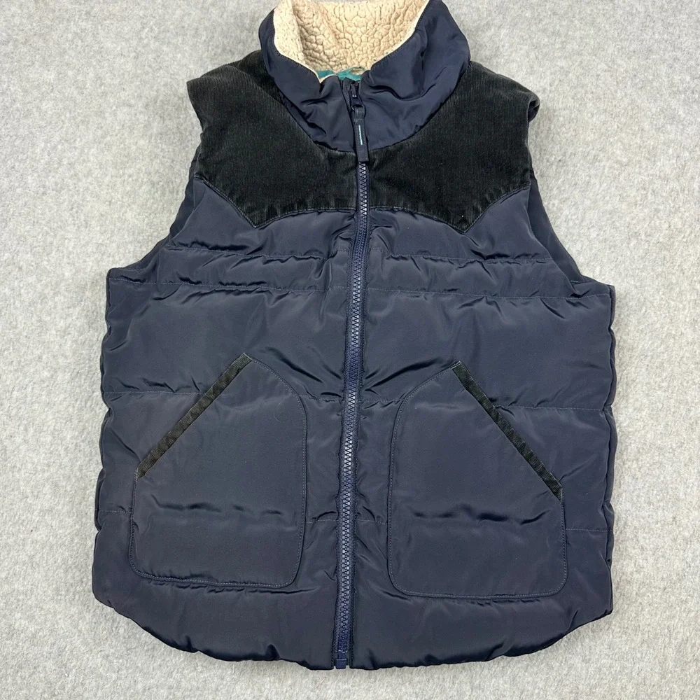Uniqlo Kids Puffer Vest Navy Blue Corduroy Yoke Sherpa Lining unknown size